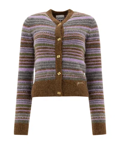 GANNI GANNI STRIPED KNIT CARDIGAN