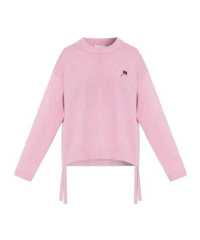 Ganni Embroidered-detail Side-tie Sweater In Pink
