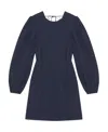 Ganni Long-sleeved Open-back Minidress In Dark Blue