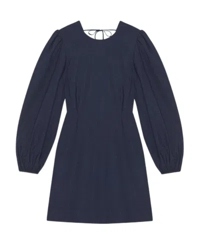 Ganni Long-sleeved Open-back Minidress In Blue