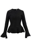 Ganni Pinstriped Peplum Blouse In Black
