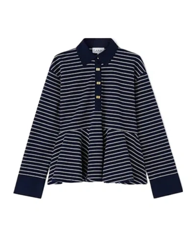 Ganni Long-sleeved Polo Shirt In Multi
