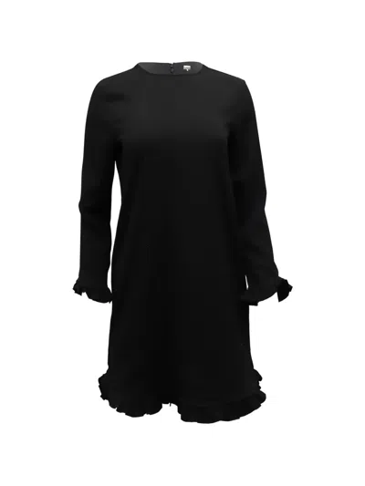 Pre-owned Ganni Long-sleeved Ruffled Dress In Black