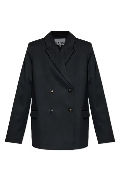 Ganni Long-sleeved Suit Jacket In Black