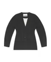 Ganni Black Fitted Drapey Melange Blazer In Black