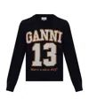 Ganni Women Logo Graphic Baseball Wool Mix Sweater In Black
