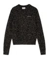 Ganni Embroidered-logo Speckled Sweater In Black