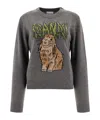 Ganni Bunny Wool Crewneck Sweater In Gray