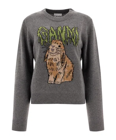 GANNI GANNI CREWNECK INTARSIA-KNIT JUMPER