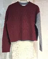 Ganni Wool Cashmere Cable Oversized O-neck Pullover Knitwear Bordeaux In Red