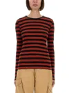 Ganni Fitted Long-sleeved T-shirt With Bold Striped Pattern In Red