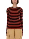 Ganni Fitted Long-sleeved T-shirt With Bold Striped Pattern In Red