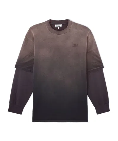Ganni Logo-detail Layered Sweatshirt In Brown