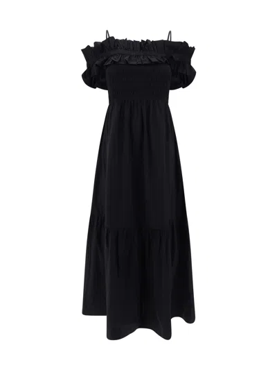 Ganni Black Smock Maxi Dress In 099 Black