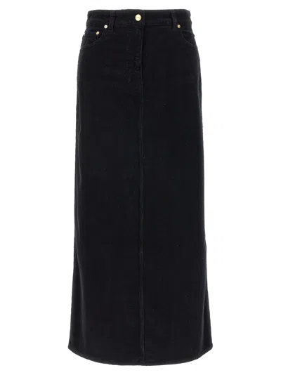 Ganni Long Velvet Ribbed Skirt In Black