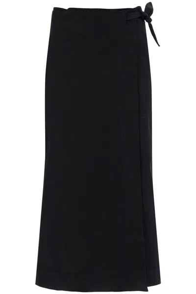 Ganni Black Herringbone Canvas Skirt