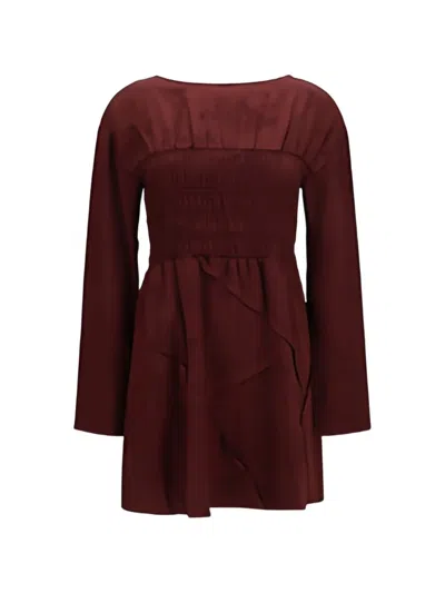 Ganni Long-sleeve Mini Dress In Brown