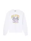 Ganni Basic Cotton Long-sleeve T-shirt With Teddy Mushroom Print In White
