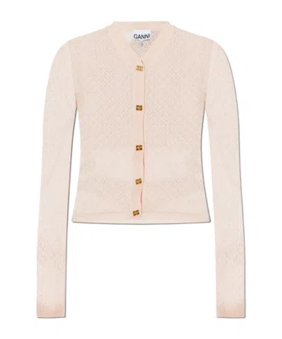 Ganni Long-sleeved Cardigan In Neutral