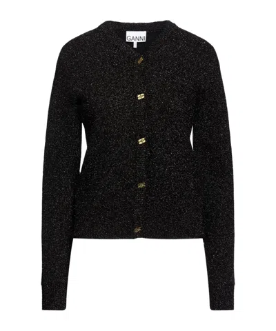 Ganni Long-sleeved Knitted Cardigan In Black