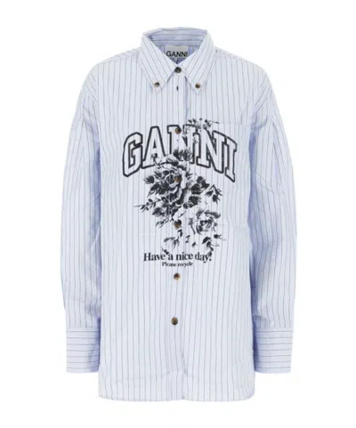 Ganni Long-sleeved Shirt In Blue