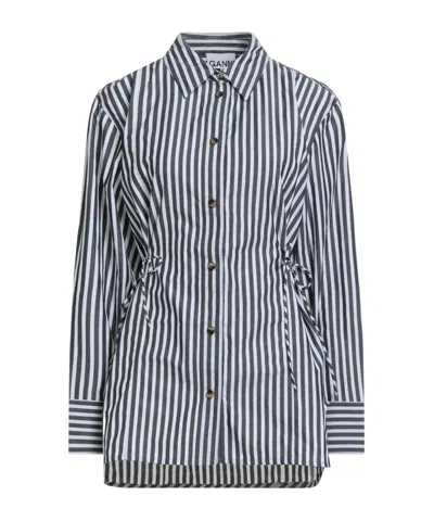 Ganni Long-sleeved Striped Shirt In Multi