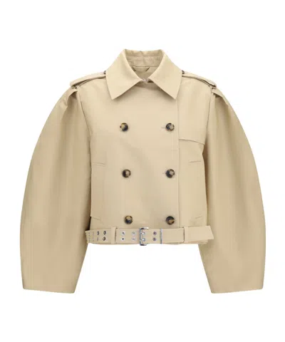 Ganni Long-sleeved Trench Coat In Brown