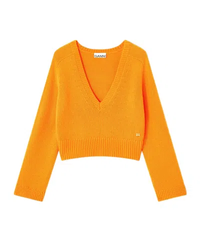Ganni Long-sleeved V-neck Jumper In Yellow