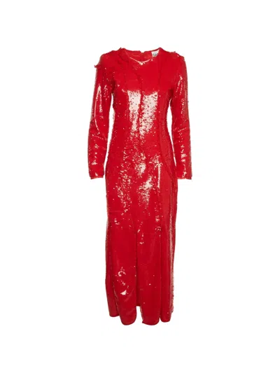 Pre-owned Ganni Long-sleeves Maxi Dress In Red
