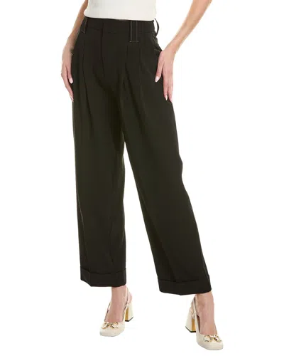 Ganni Loose Fit Mid-waist Pleat Pant In Black