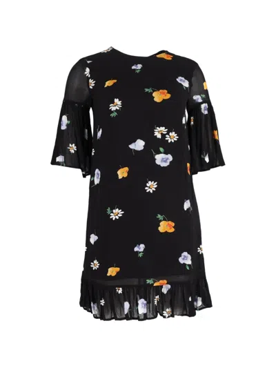 Pre-owned Ganni Lorita Floral-print Mini Dress In Black
