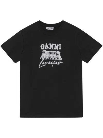 Ganni Love Puppy T-shirt Woman Black In Cotton