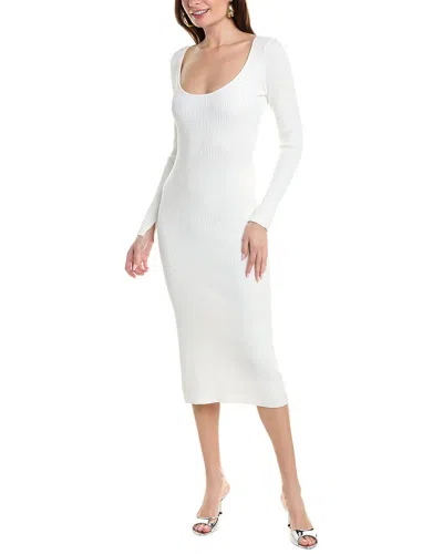 Ganni Low Round Neck Slim Midi Dress In White ModeSens