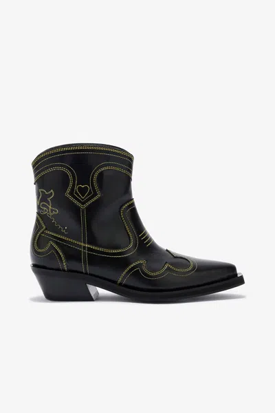 Ganni Low Shaft Western Boots In Multi
