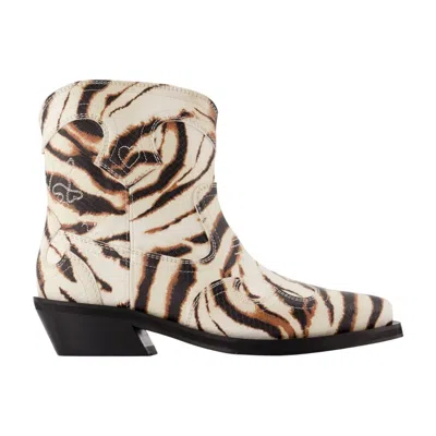 GANNI GANNI LOW SHAFT EMBROIDERED WESTERN BOOTS -  - SYNTHETIC - IVORY