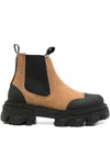 Ganni Brown Cleated Low Chelsea Boots In Brown