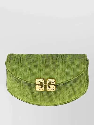 Ganni Lulu Chain Wallet Gold Tone Hardware In Green