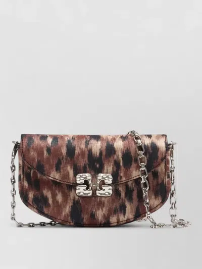Ganni Lulu Crossbody Bag Chain Strap Pattern In Brown