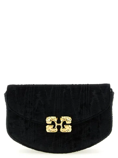 Ganni Lulu Velvet Moire Chain Wallet In Black