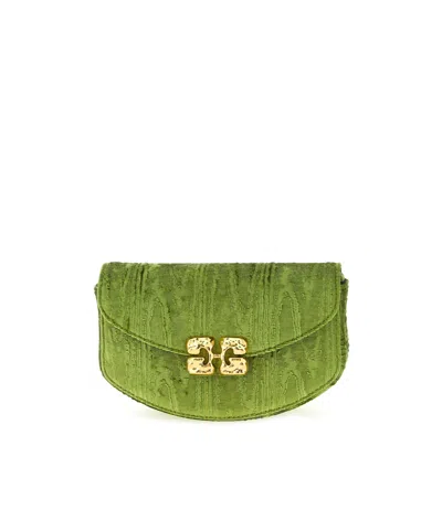 Ganni Lulu Velvet Moire Chain Wallet In Green