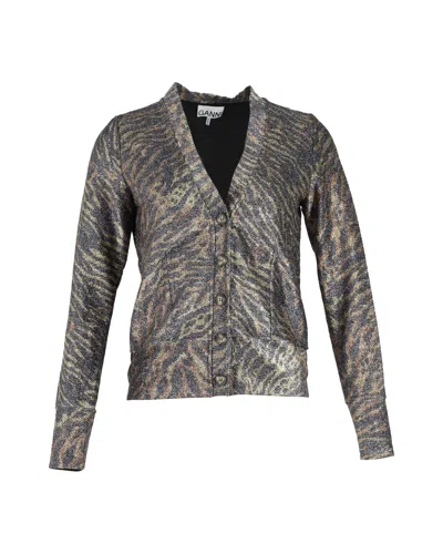 Ganni Lurex Jersey Cardigan In Animal Print Polyester In Multi