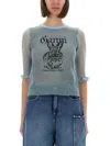 Ganni Sheer Jacquard Top In Blue