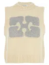 Ganni Beige Recycled Wool Blend Vest With Contrasting Front Logo