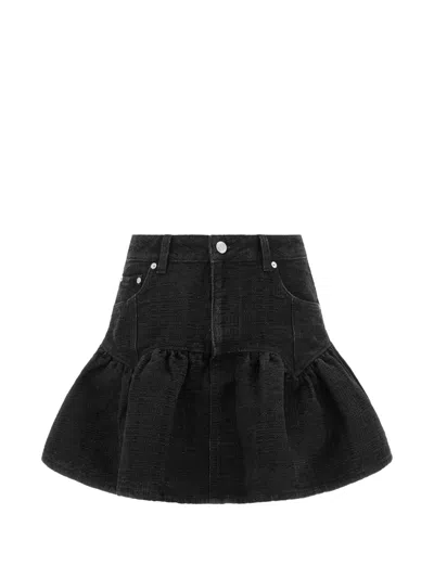 Ganni Lurex-denim Flounced Mini Skirt In Black