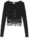 Ganni Black Shiny Viscose Crochet Cardigan In Schwarz