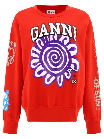 Ganni Logo-print Organic Cotton Sweatshirt In 472 High Risk Red