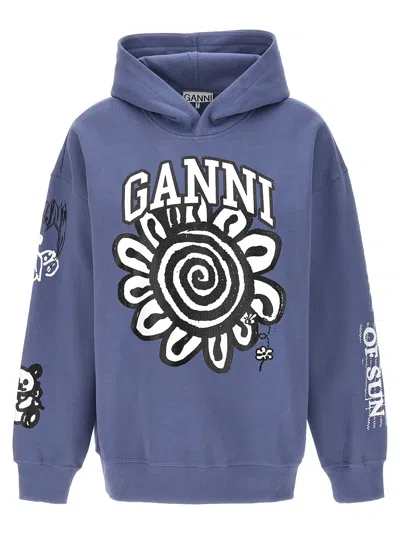 Ganni Cotton Sweatshirt In Blue