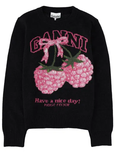 Ganni Women Raspberries Print Logo Sweater In Multi