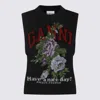 Ganni Floral Embroidered Wool Sleeveless Top In Black