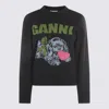 Ganni Playful Puppy Love Graphic Wool Blend Crewneck Sweater In Black